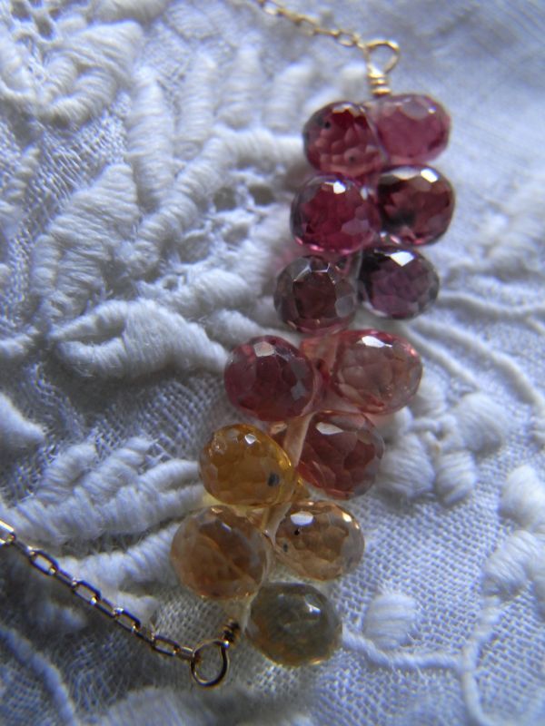 画像: K18YG　宝石質　暖色系サファイア　ブリオレットカット連ネックレス[18n84]　